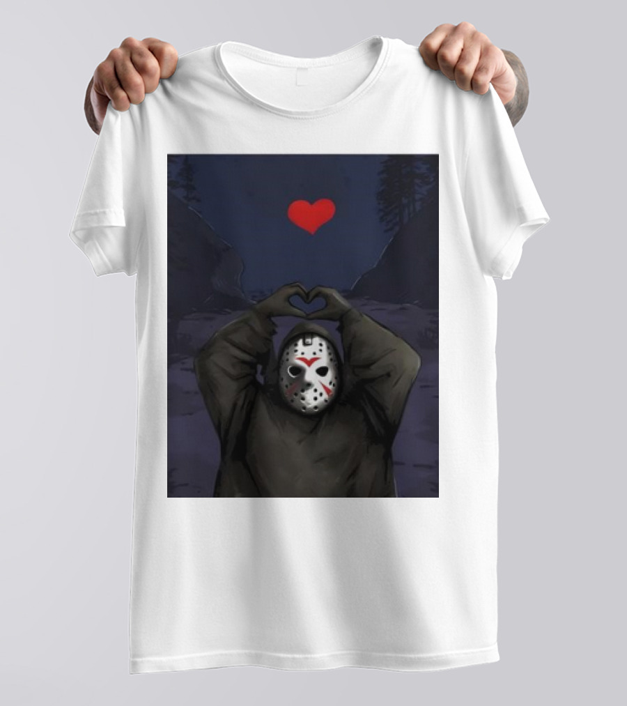 Halloween Heart Hands Friday The 13th Jason Mask Unmasked Love T-Shirt