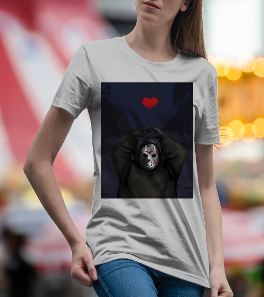 Halloween Heart Hands Friday The 13th Jason Mask Unmasked Love T-Shirt