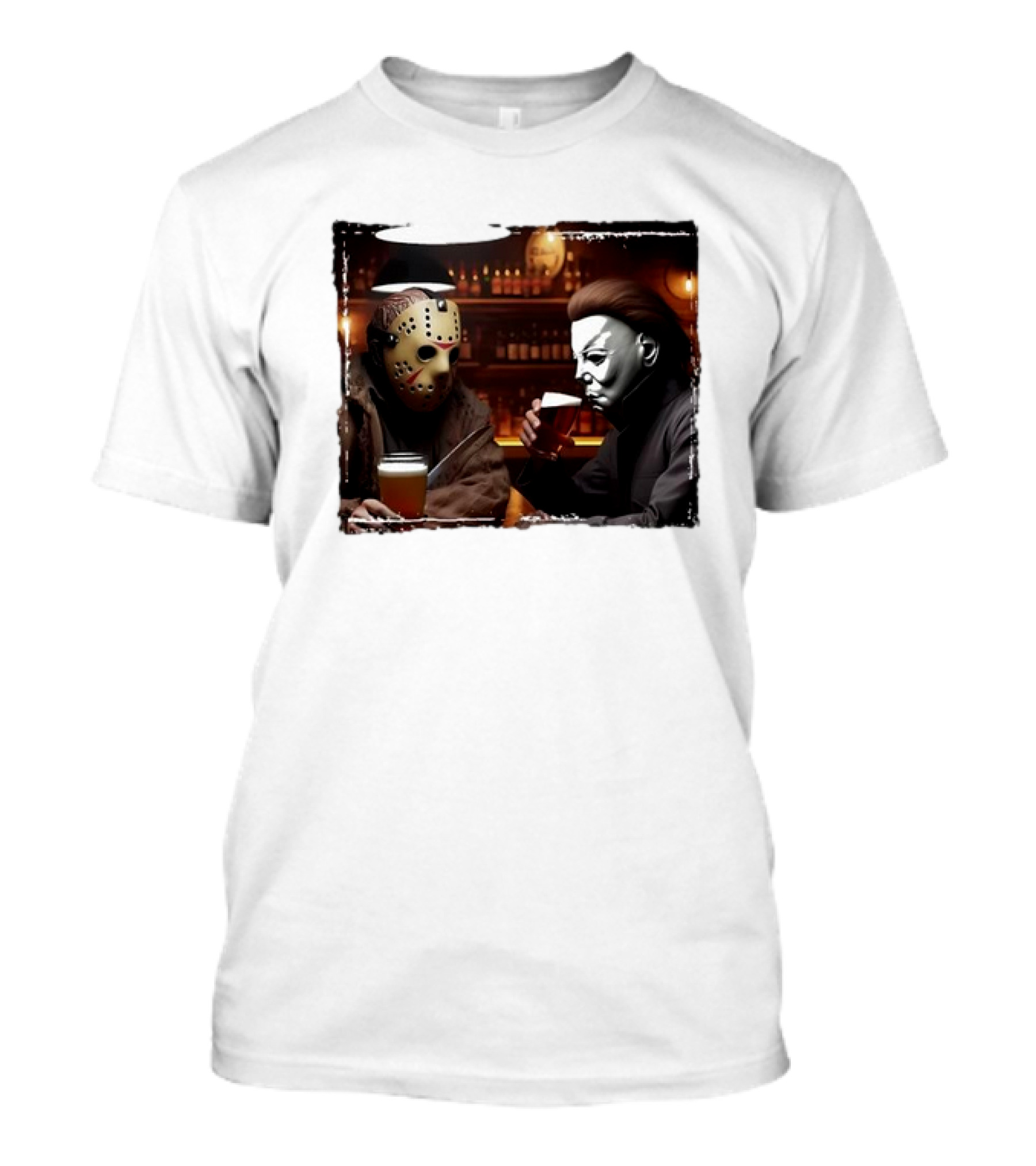 Jason Voorhees And Michael Myers Halloween Beer Scene T-Shirt