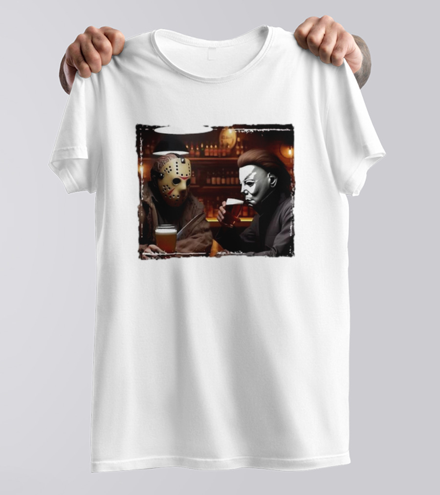 Jason Voorhees And Michael Myers Halloween Beer Scene T-Shirt