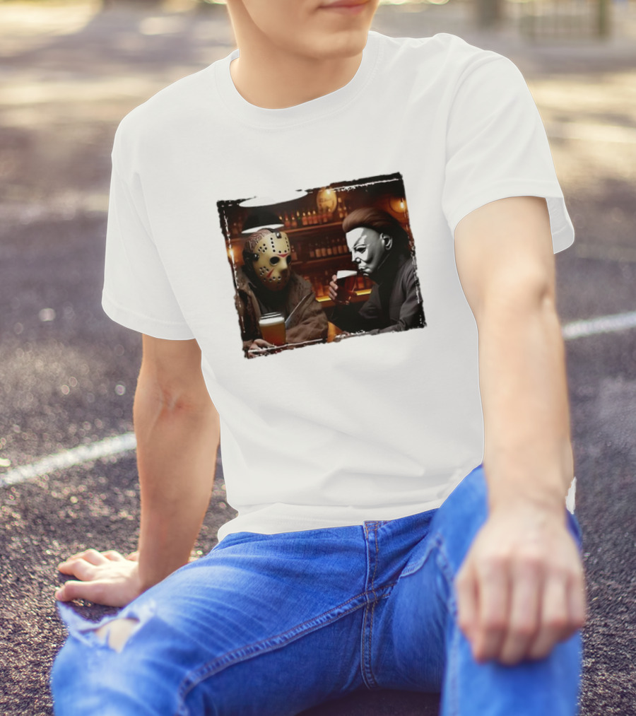 Jason Voorhees And Michael Myers Halloween Beer Scene T-Shirt