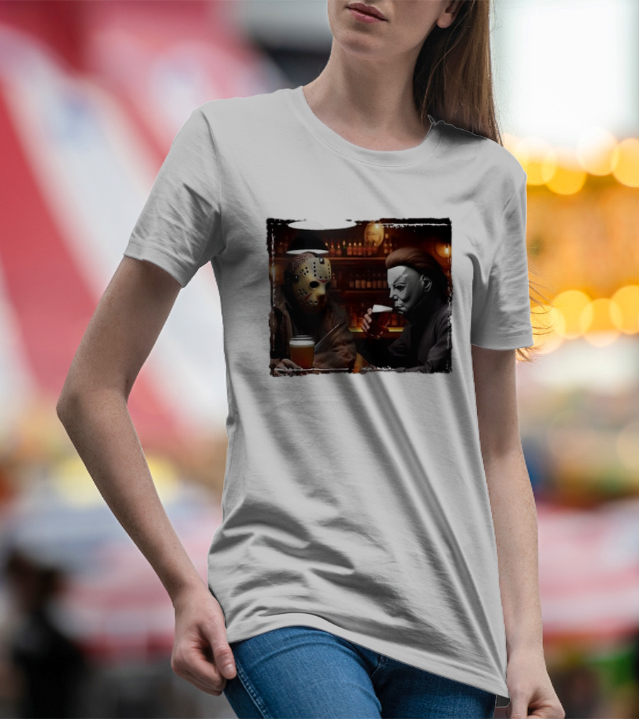 Jason Voorhees And Michael Myers Halloween Beer Scene T-Shirt