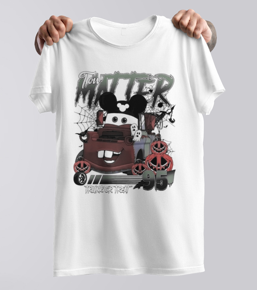 Tow Mater 95 Trunk Or Treat Halloween Cartoon With Mickey Mouse Ears And Spider Webs T-Shirt