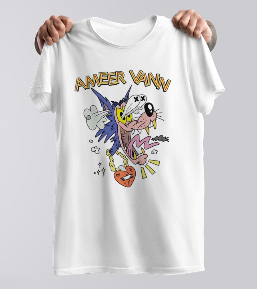 Ameer Vann Cartoon Wolf Heart Necklace T-Shirt