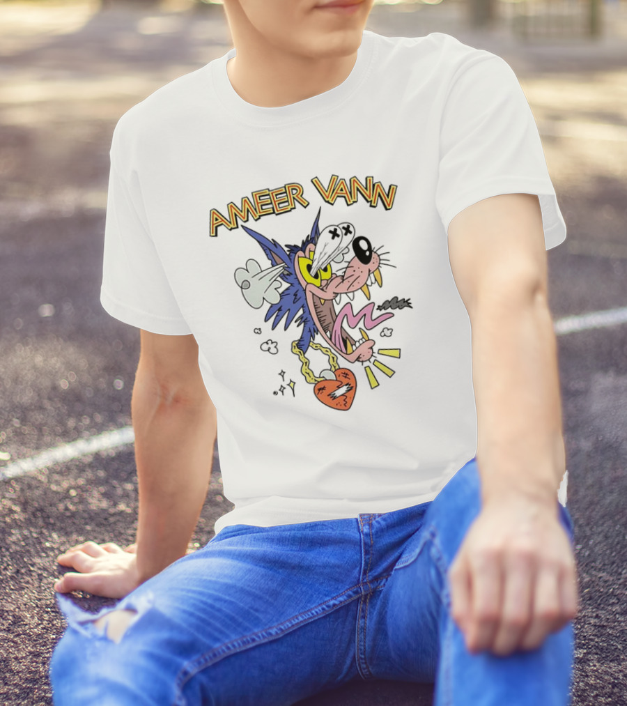 Ameer Vann Cartoon Wolf Heart Necklace T-Shirt