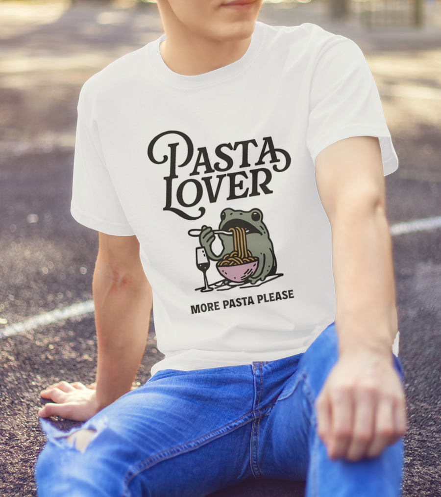 Pasta Lover Frog Enjoying More Pasta Please T-Shirt