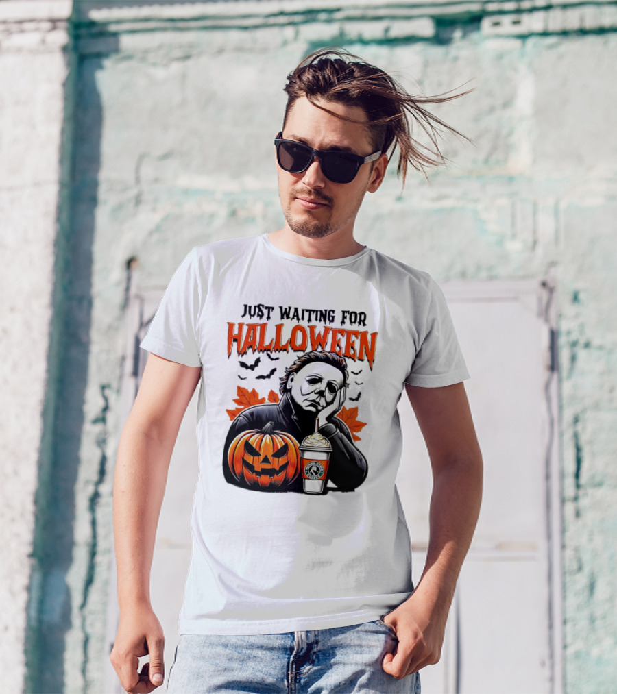 Just Waiting For Halloween Michael Myers Pumpkin Latte Bats T-Shirt