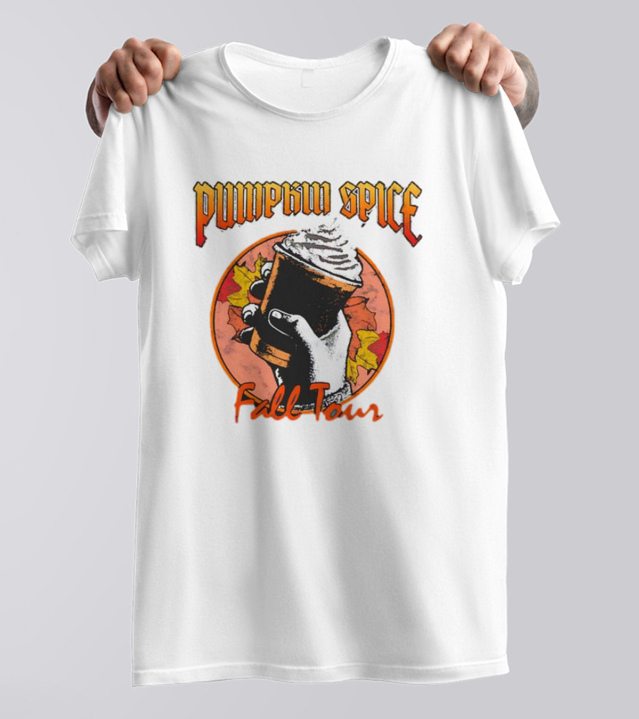 Pumpkin Spice Fall Tour Hand Holding Cup With Leaves T-Shirt