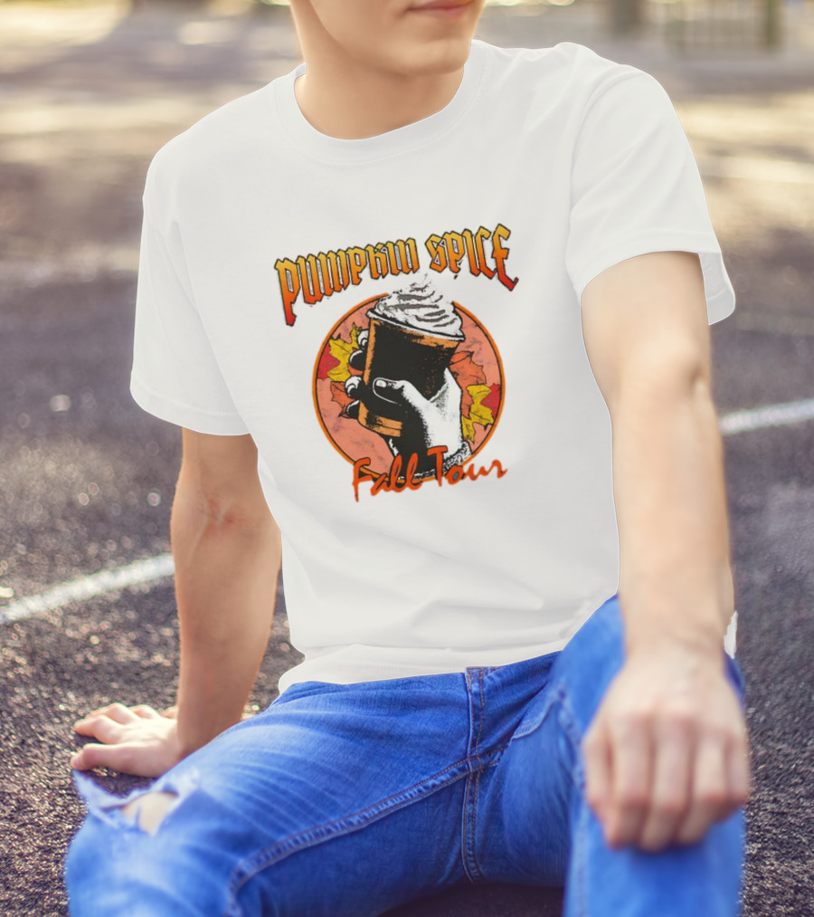 Pumpkin Spice Fall Tour Hand Holding Cup With Leaves T-Shirt