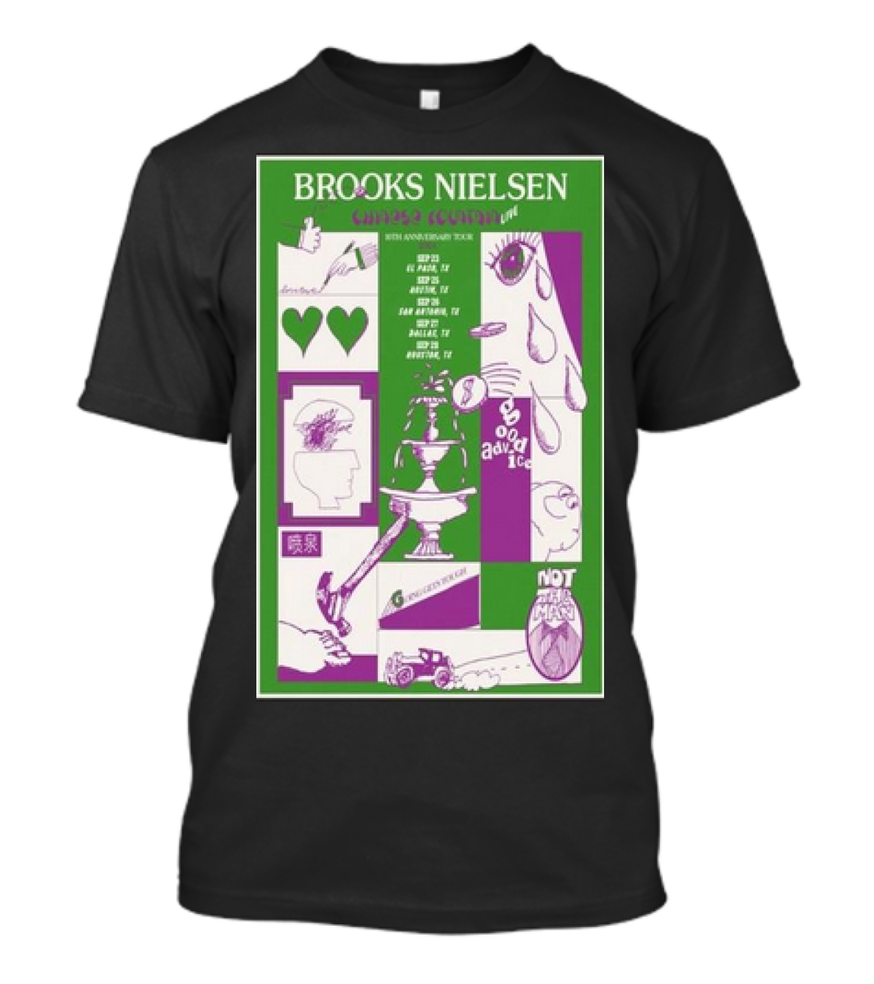 Brooks Nielsen Chinese Fountain 10th Anniversary Tour Hearts Heads Good Advice T-Shirt