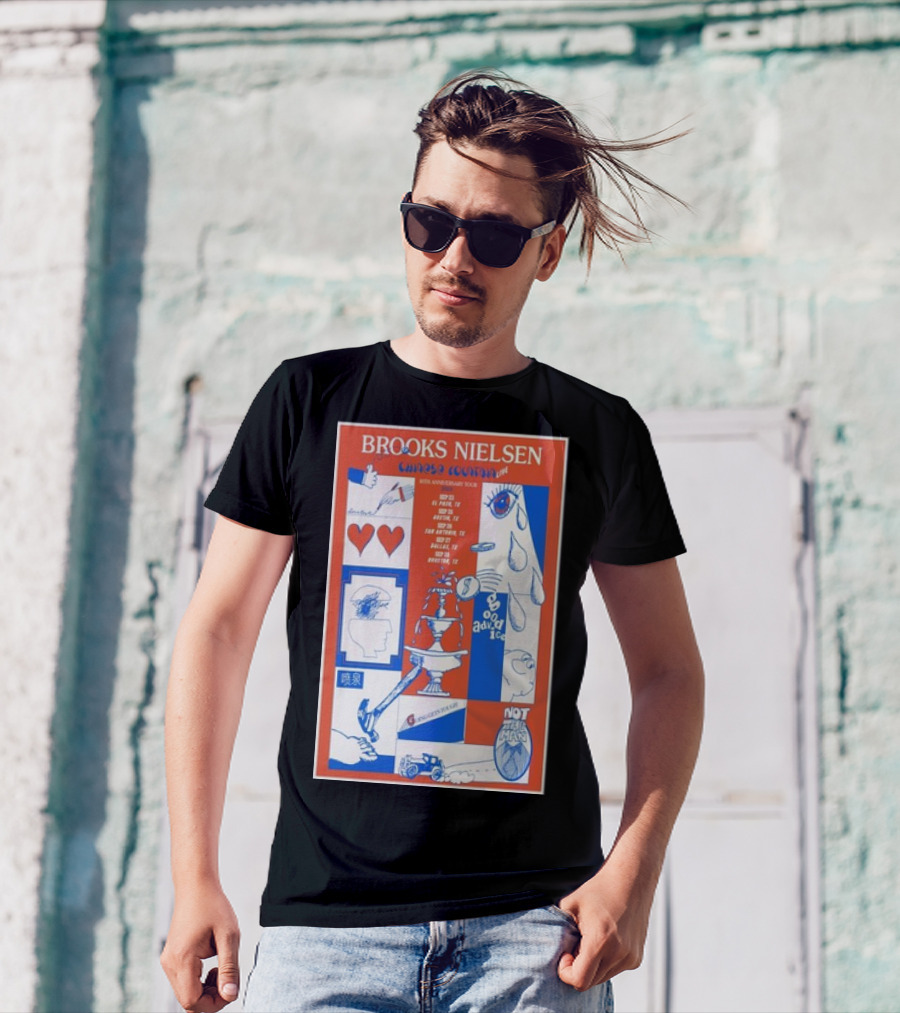Brooks Nielsen Chinese Fountain 10th Anniversary Tour With Hearts Teardrop Faces And Not That Man Icons T-Shirt