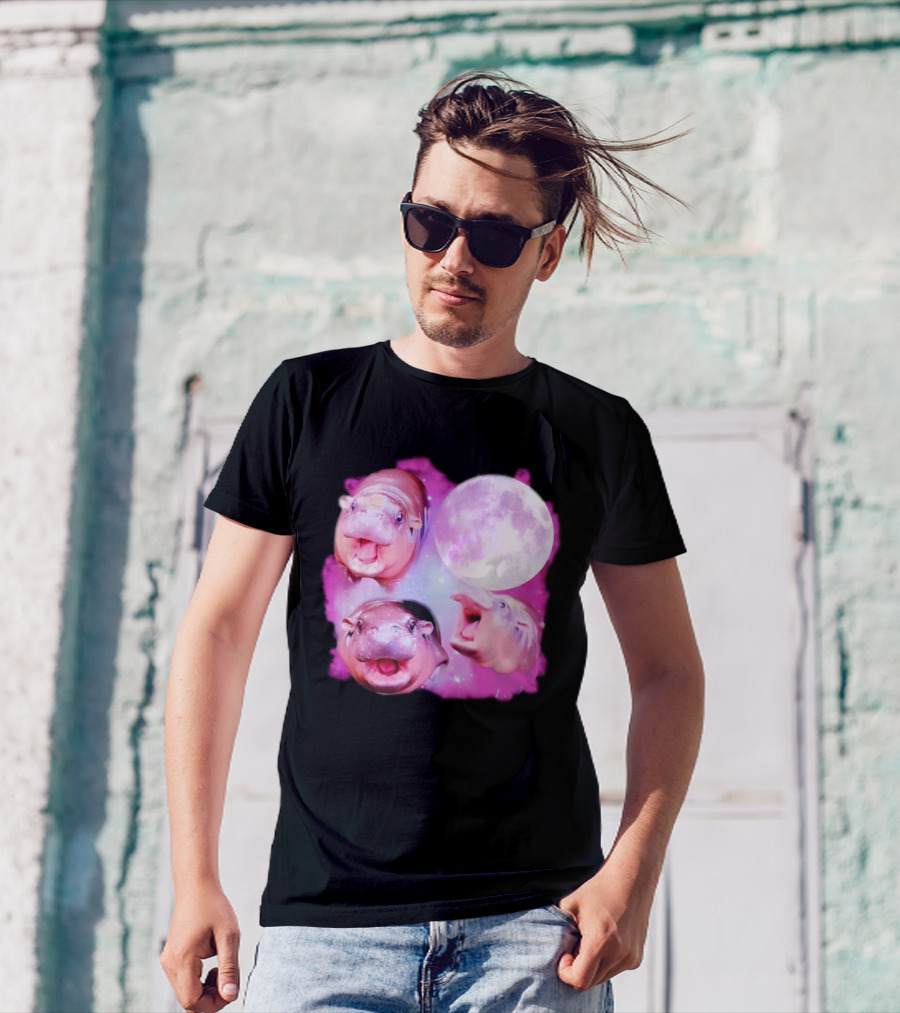 Cute Moo Deng Pink Moon Trio T-Shirt