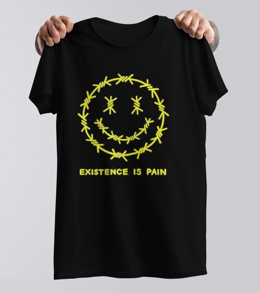 Existence Is Pain Barbed Wire Smile Icon T-Shirt