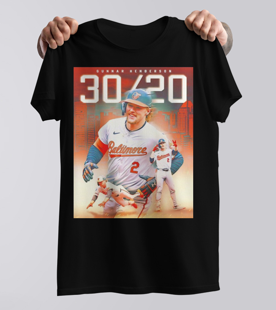 Gunnar Henderson Baltimore Orioles 30/20 First Career Milestone T-Shirt