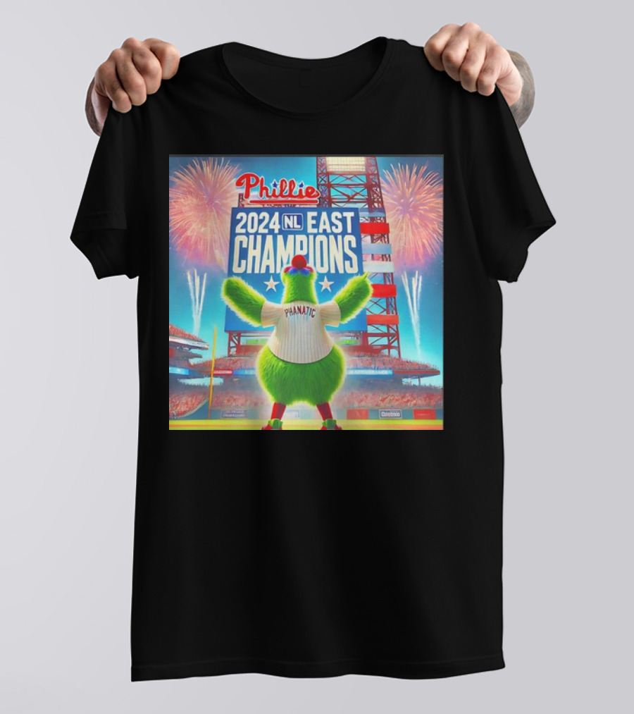 Phillies 2024 NL East Champions With Phanatic Mascot And Fireworks T-Shirt