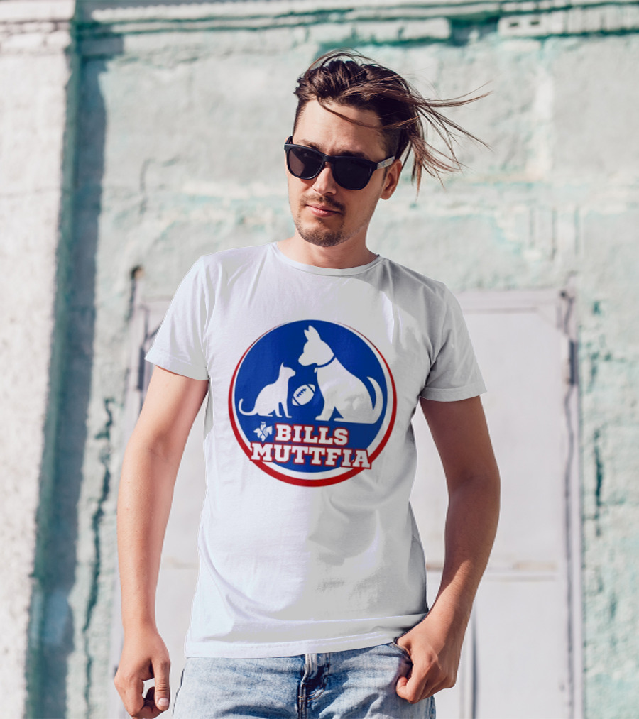 Buffalo Bills Muttfia Bills Muttfia Silhouette With Dog Cat Football T-Shirt