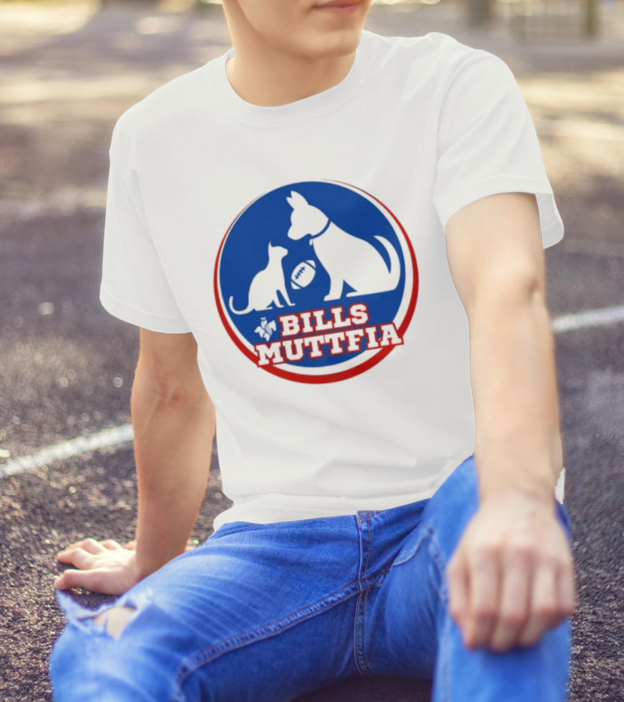 Buffalo Bills Muttfia Bills Muttfia Silhouette With Dog Cat Football T-Shirt
