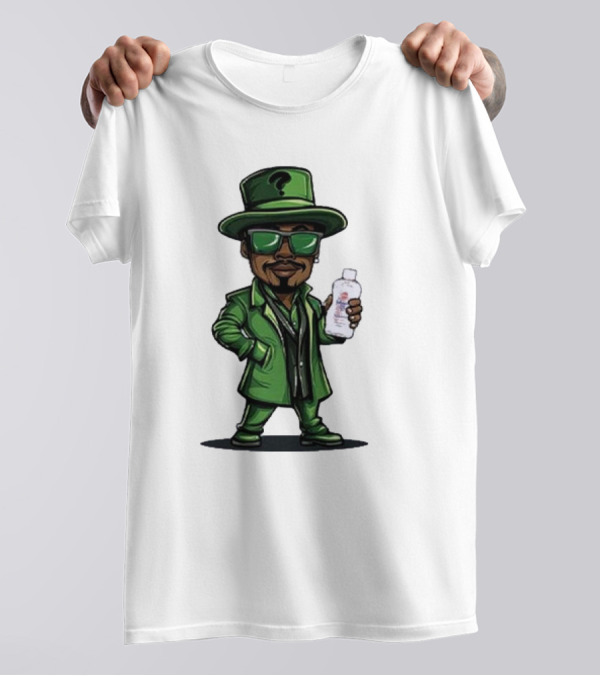 Riddler-Themed Cartoon Character Holding Baby Oil T-Shirt