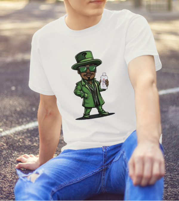 Riddler-Themed Cartoon Character Holding Baby Oil T-Shirt