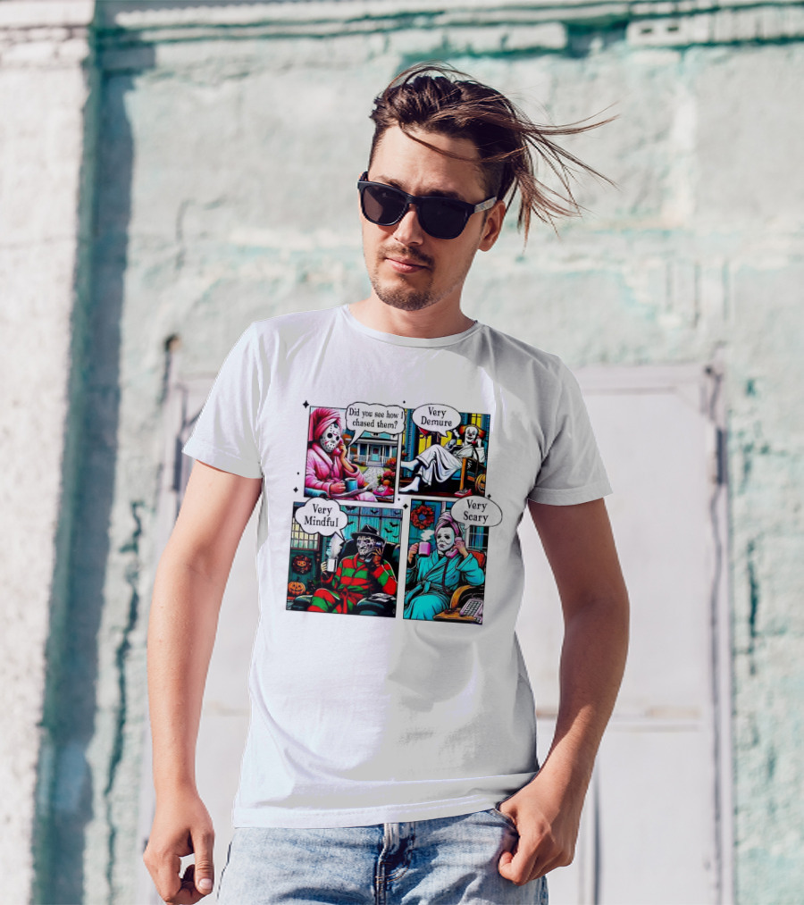 Did You See How I Chased Them Very Demure Mindful Scary Halloween Movies T-Shirt