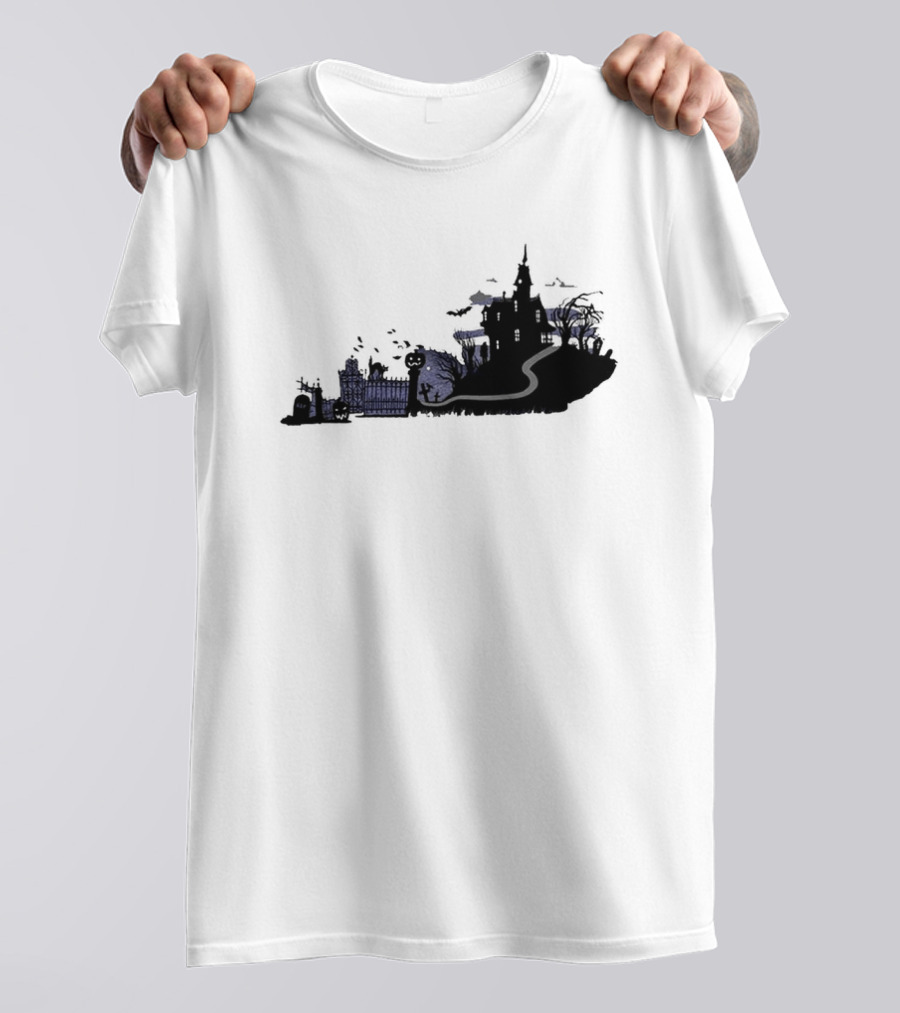 The Classic Haunted Kentucky State Halloween Scene With Spooky House And Graveyard T-Shirt