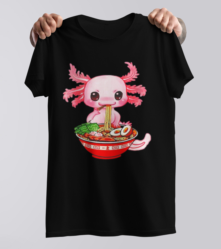 Axolotl Enjoying Cute Ramen Bowl With Funny Expression T-Shirt