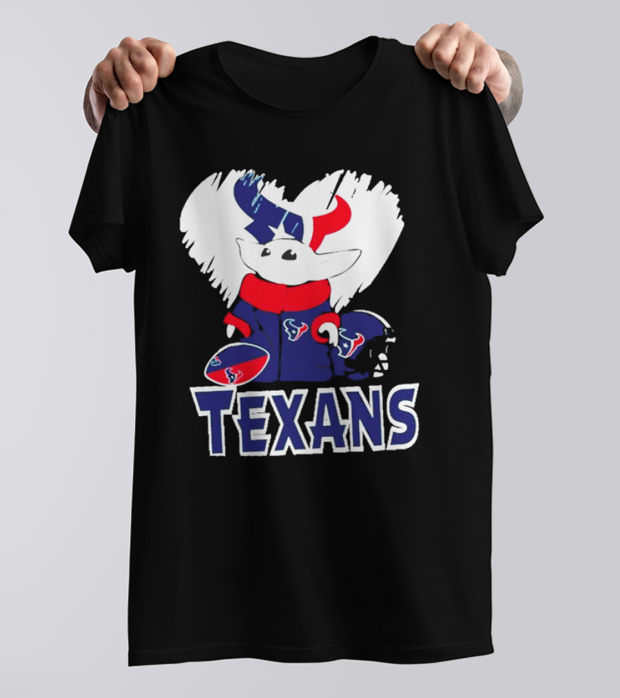 Baby Yoda Star Wars X Houston Texans NFL Football Season 2024 Texan Spirited Grogu With Football Gear And Team Colors T-Shirt