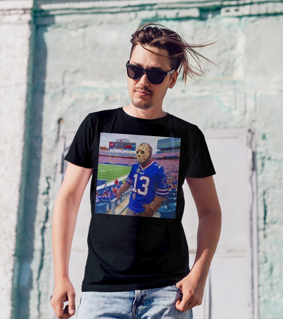 Buffalo Bills Jason Voorhees Costume At Stadium Friday The 13th Halloween T-Shirt