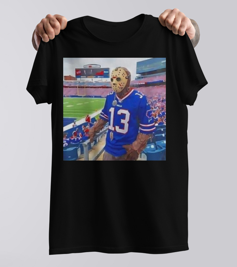 Buffalo Bills Jason Voorhees Costume At Stadium Friday The 13th Halloween T-Shirt