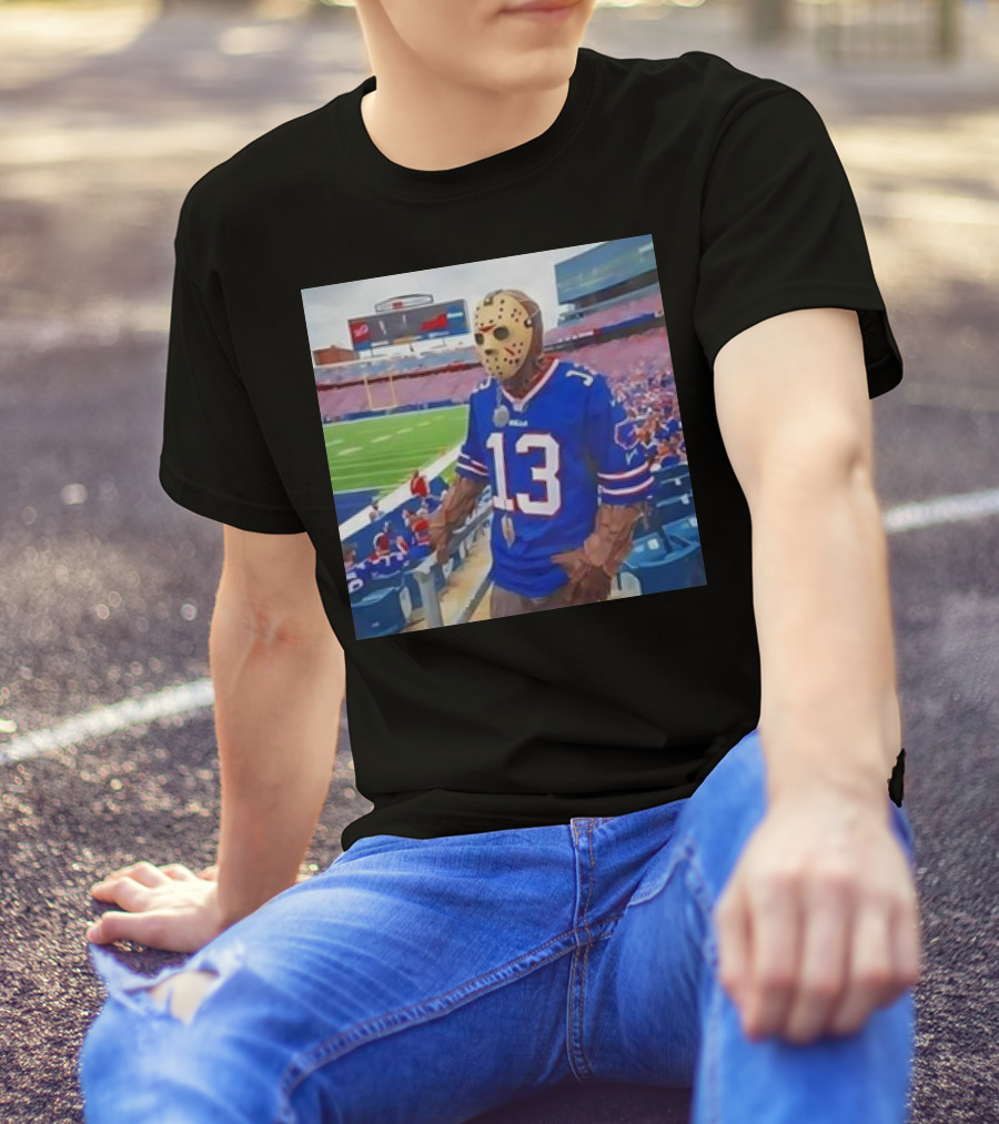 Buffalo Bills Jason Voorhees Costume At Stadium Friday The 13th Halloween T-Shirt