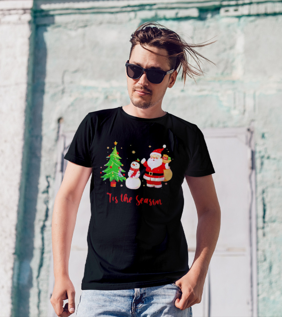 Tis The Season Santa Claus Snowman Christmas Tree T-Shirt