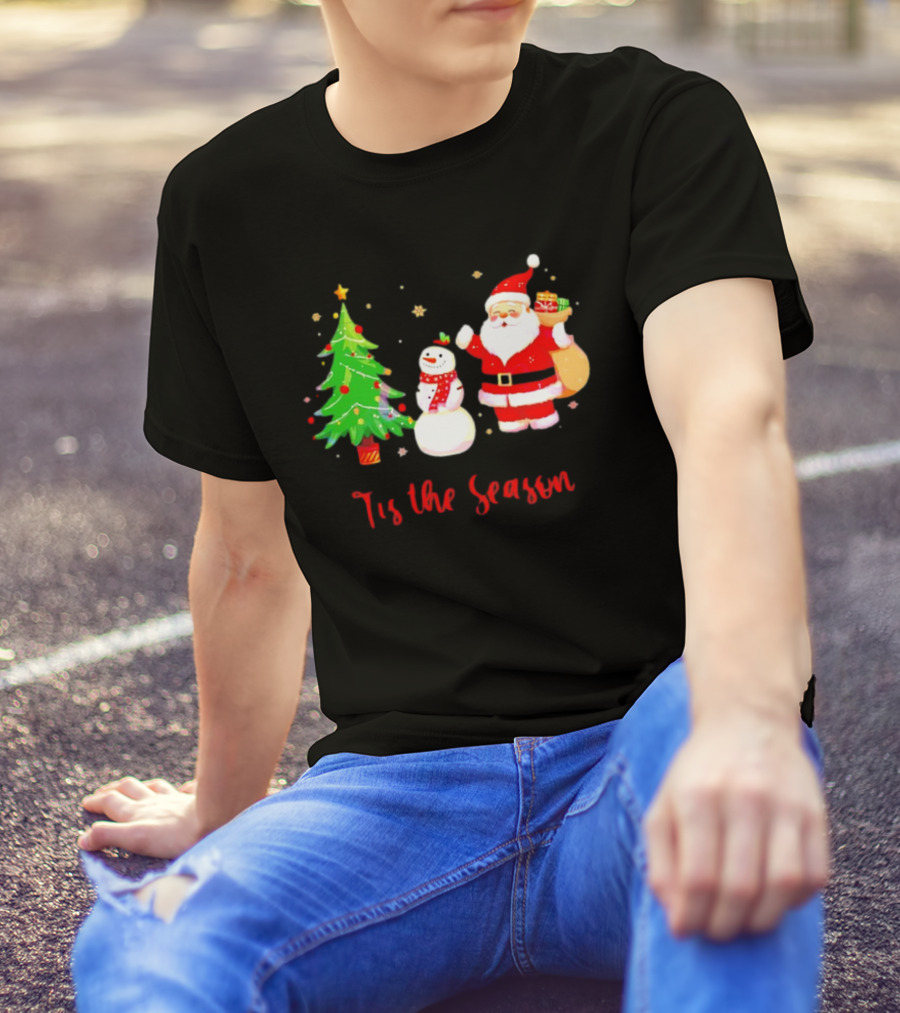 Tis The Season Santa Claus Snowman Christmas Tree T-Shirt