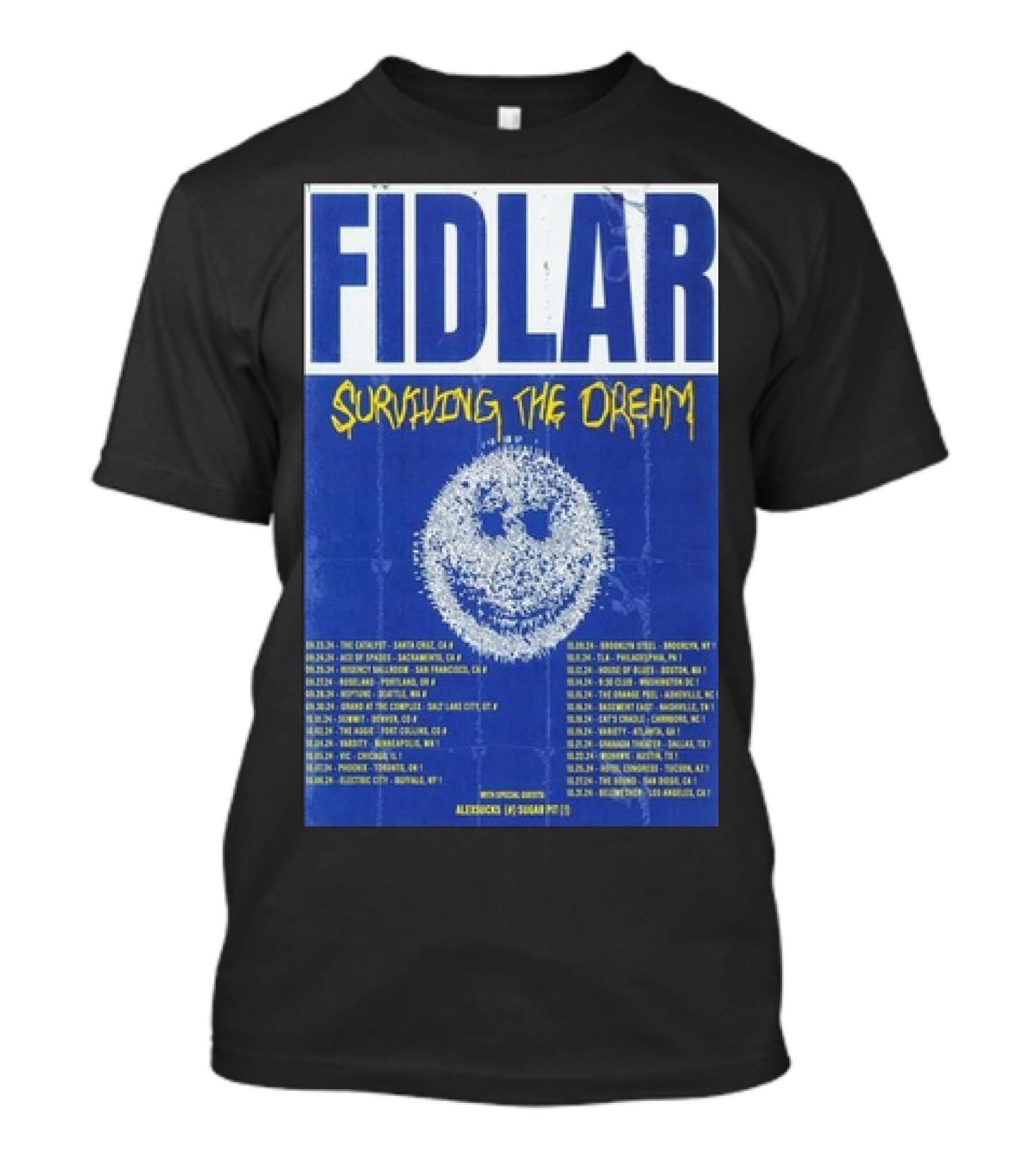 Fidlar Surviving The Dream 2024 Tour Dates Smiley Face Blue T-Shirt