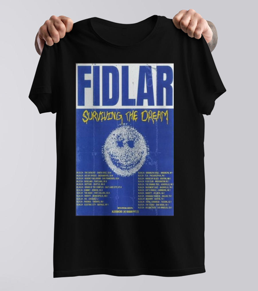 Fidlar Surviving The Dream 2024 Tour Dates Smiley Face Blue T-Shirt