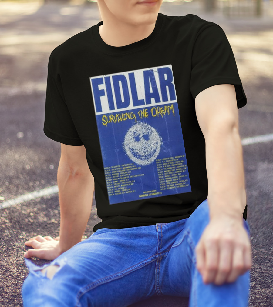 Fidlar Surviving The Dream 2024 Tour Dates Smiley Face Blue T-Shirt