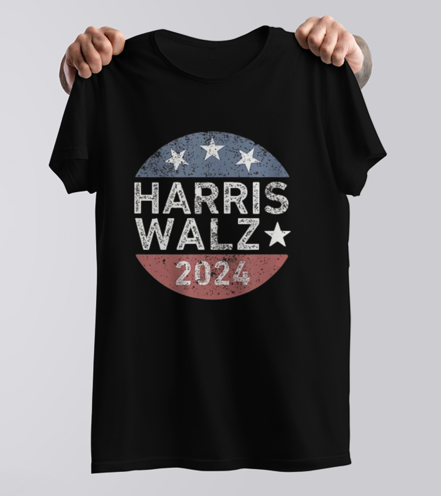 Harris Walz 2024 Retro Vintage Political Stars And Stripes Circular T-Shirt