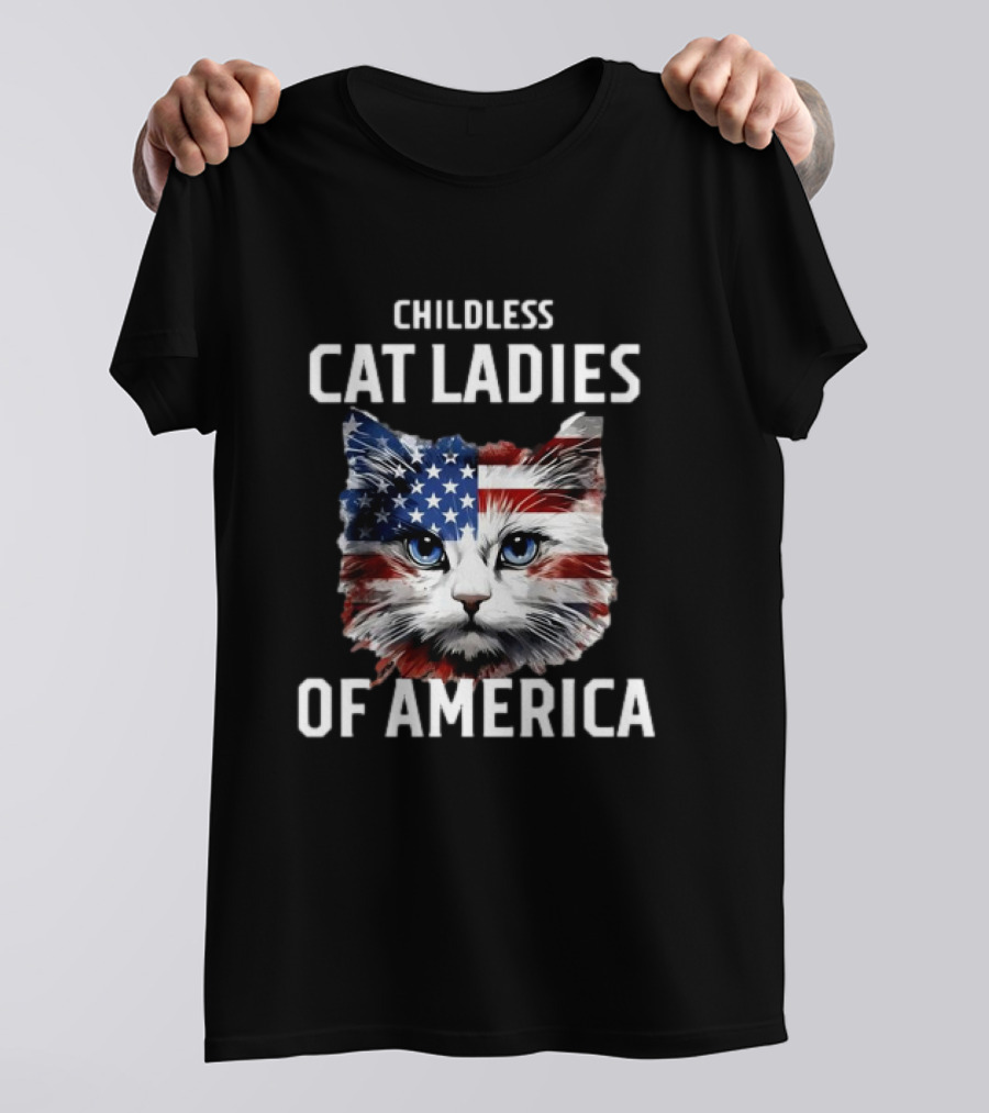 Childless Cat Ladies Of America Flag Cat Kamala Harris T-Shirt