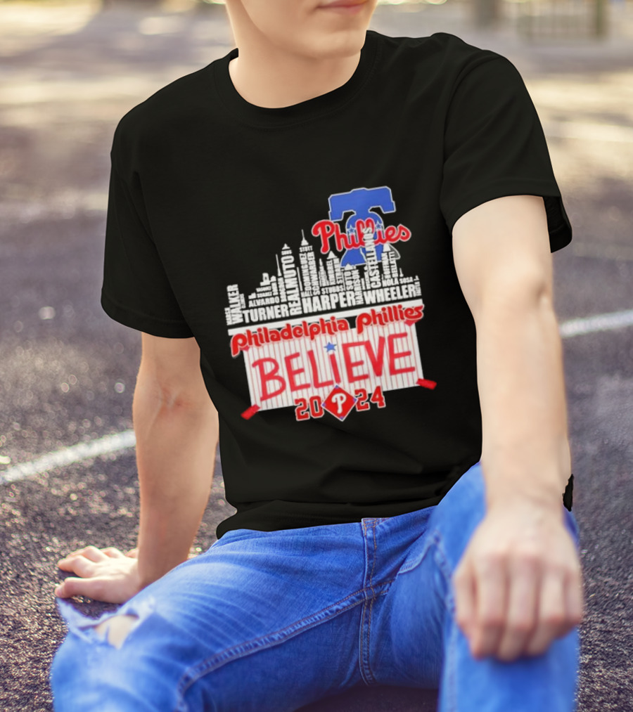 Philadelphia Phillies Players Skyline Believe 2024 October T-Shirt