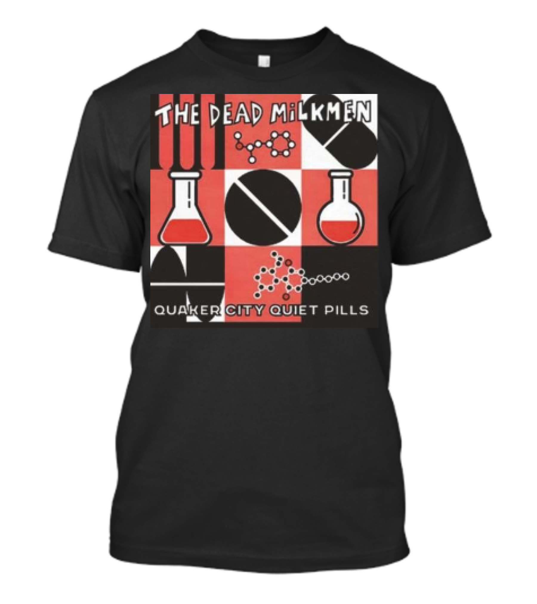 The Dead Milkmen Quaker City Quiet Pills Chemistry Symbols Black Red White Squares T-Shirt