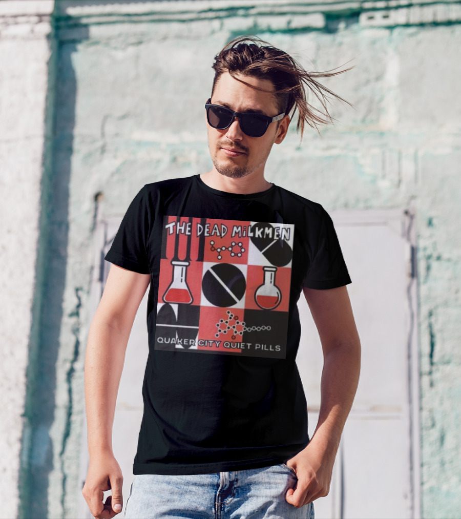 The Dead Milkmen Quaker City Quiet Pills Chemistry Symbols Black Red White Squares T-Shirt