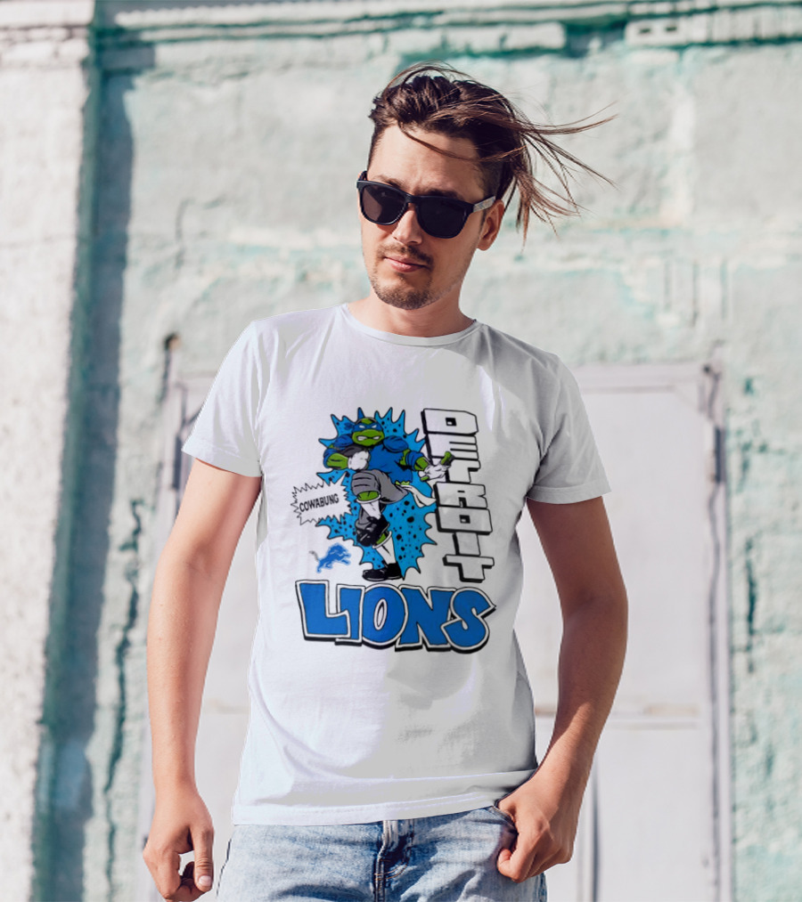 Leonardo Ninja Turtles Cowabunga Detroit Lions Football T-Shirt
