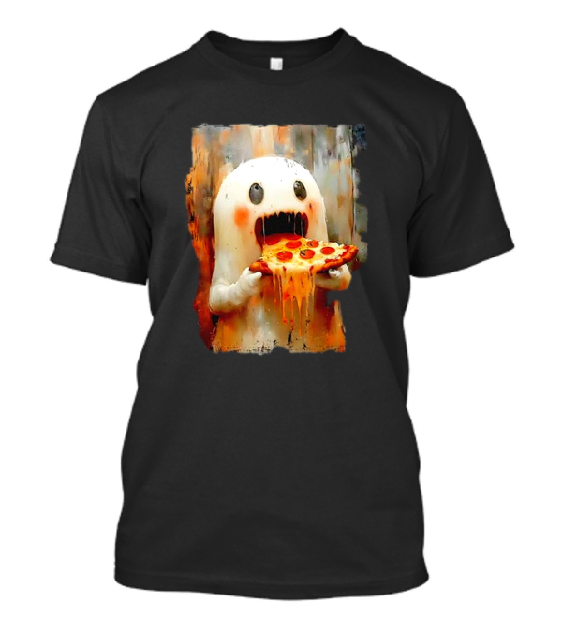 Cute Pizza Ghost Devouring Slice Funny Halloween Food Lovers T-Shirt