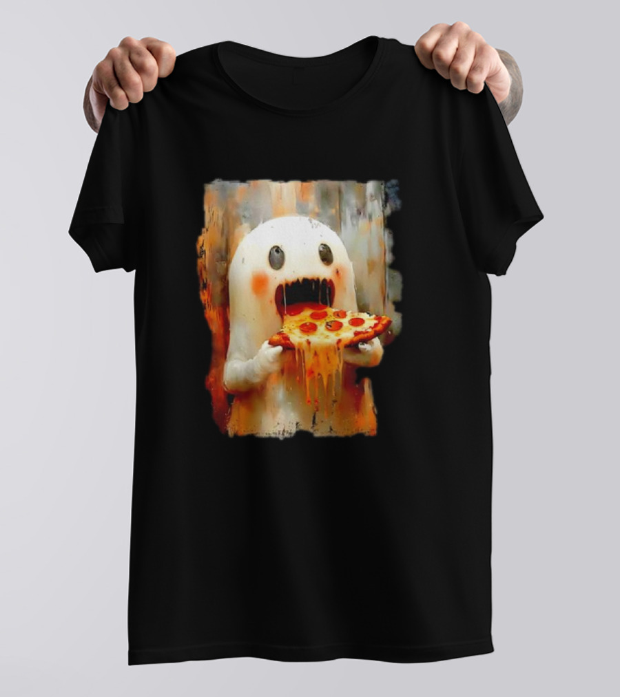 Cute Pizza Ghost Devouring Slice Funny Halloween Food Lovers T-Shirt