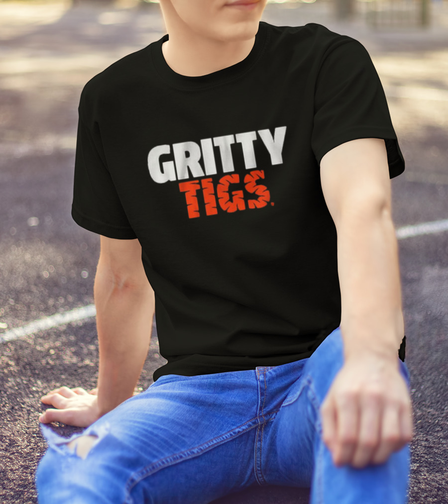 Detroit Baseball Gritty Tigs Bold Text Tigers Colors T-Shirt