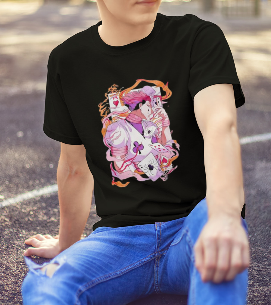 HISOKA Anime Manga Card Motif With Fiery Accents T-Shirt