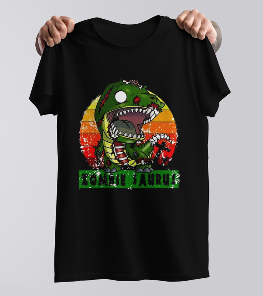 Zombie Saurus Zombiesaurus Dinosaur Halloween Costume Retro Sunset T-Shirt