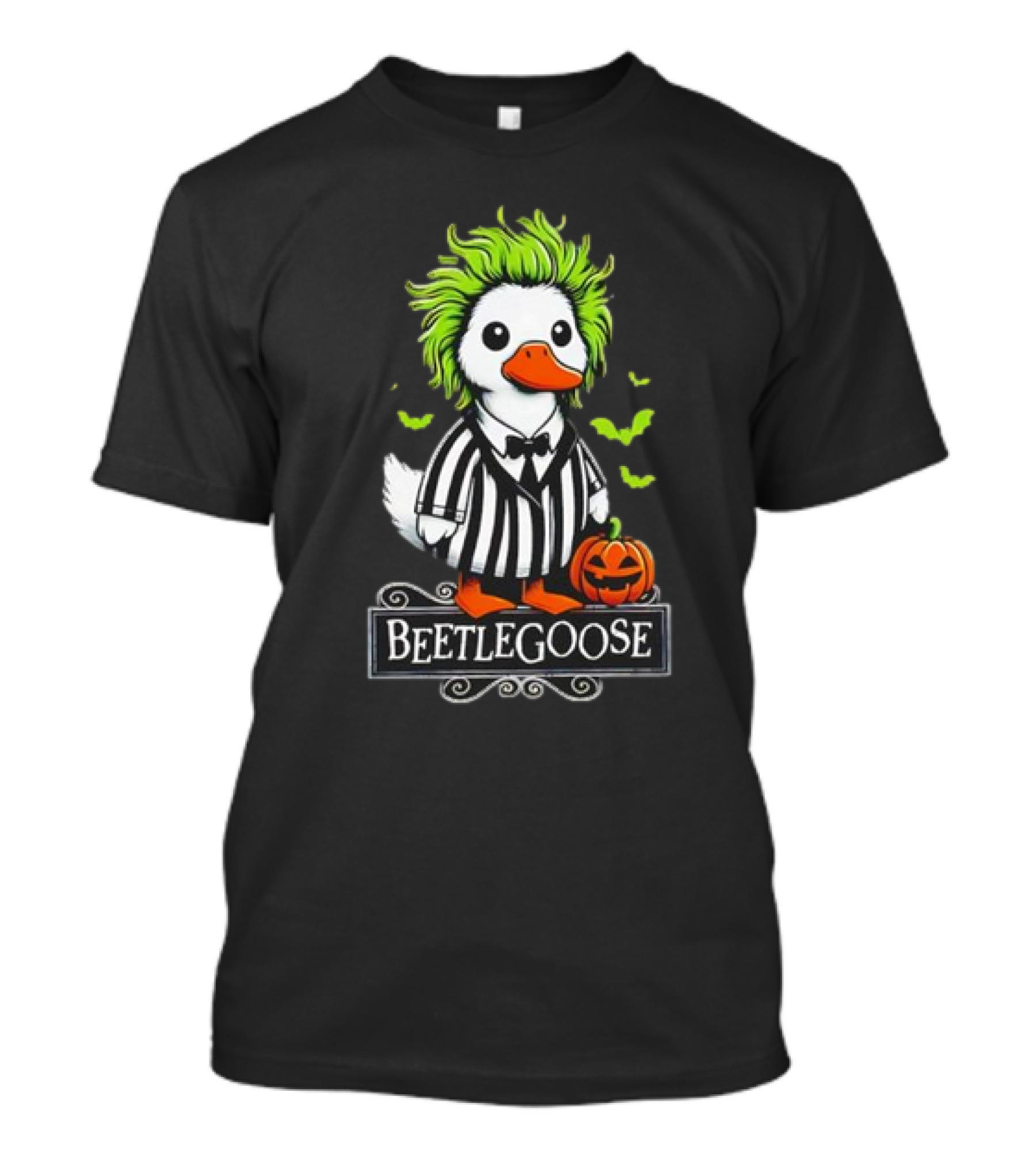 Beetlegoose Goose Costume Halloween Pumpkin And Spooky Bats T-Shirt