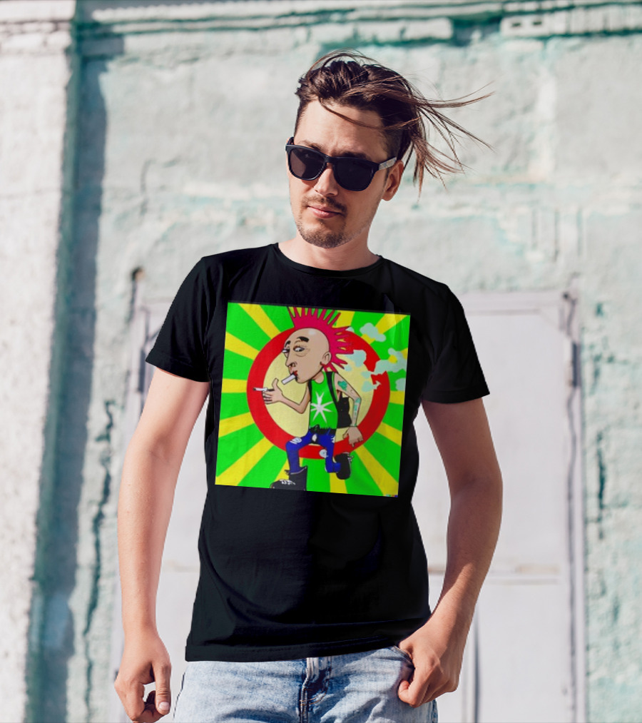 Cartoon Punk Rock Weed Smoking Character With Spiky Hair And Star Tank Top T-Shirt