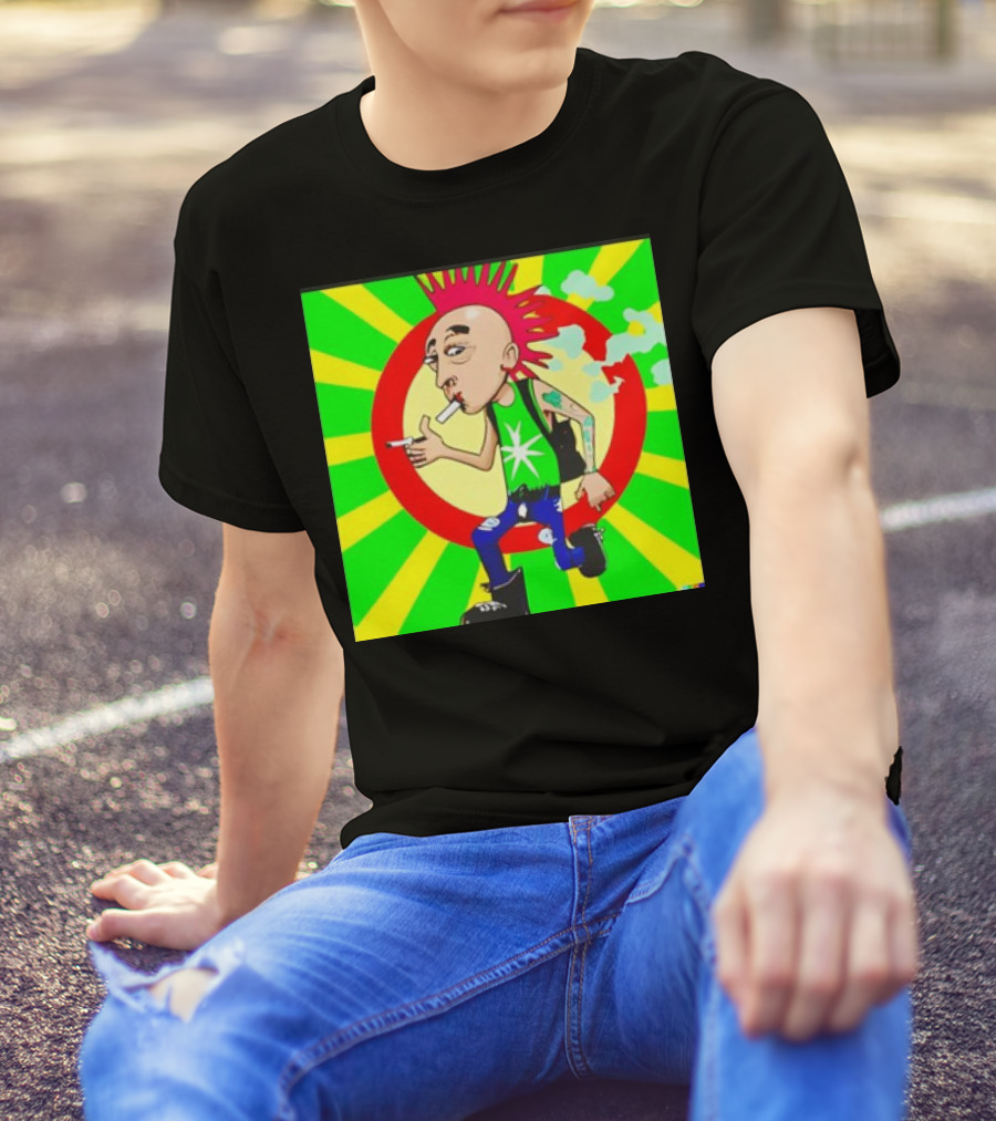 Cartoon Punk Rock Weed Smoking Character With Spiky Hair And Star Tank Top T-Shirt