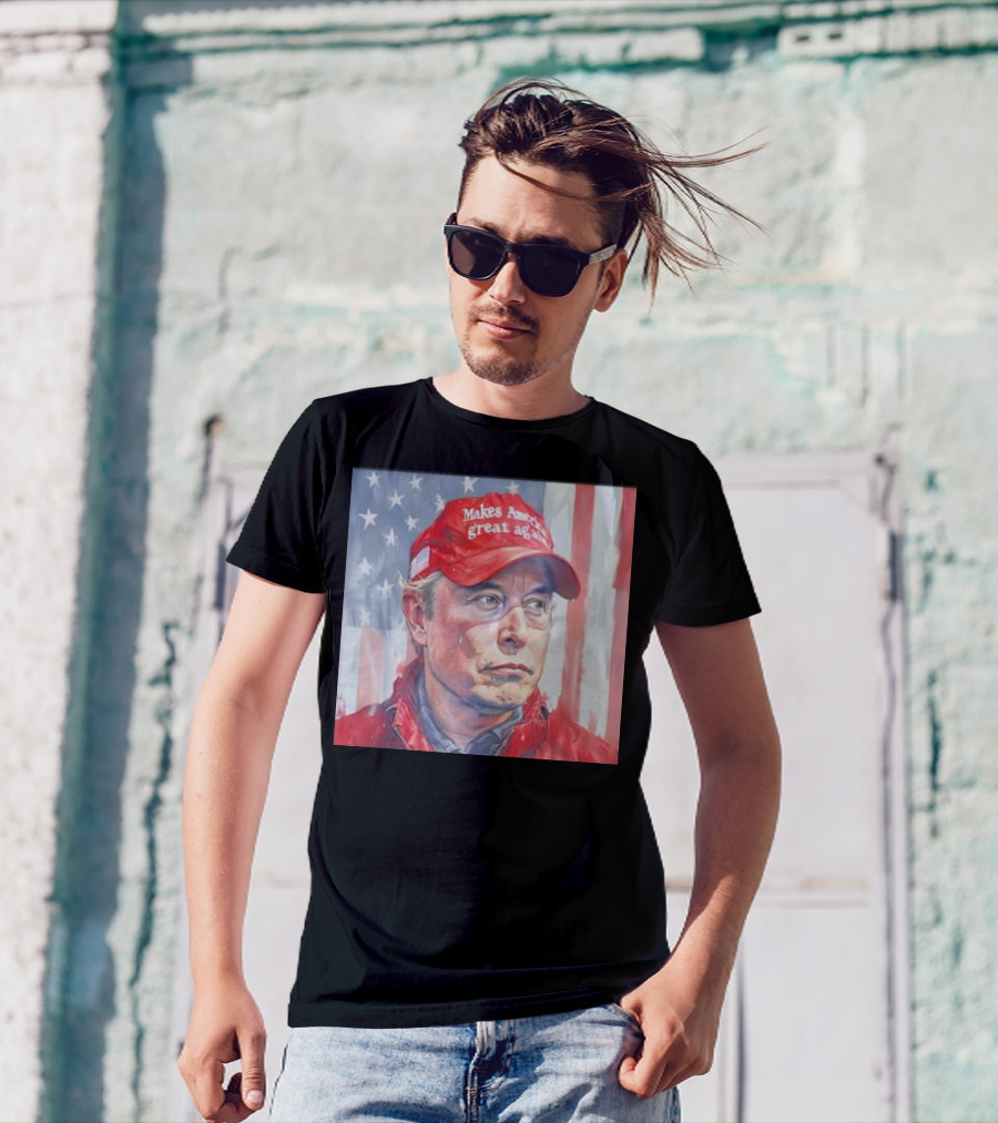 Musk Make America Great Again Hat With Stars And Stripes Background T-Shirt